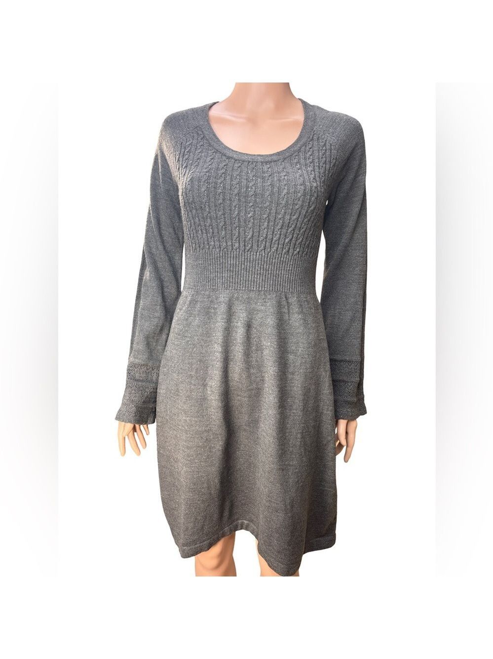 London Times Gray Long Sleeve Sweater Dress Medium